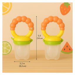 KIDS BASIC BPA Free Silicone Food Nibbler for Fruit and Veggie with Rattle Handle - Orange (Pack of 2) image 2