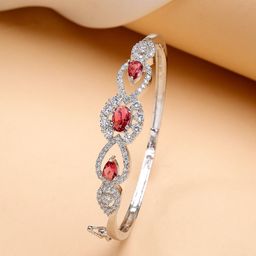 ZENEME Women Brass American Diamond Handcrafted Rhodium-Plated Bangle-Style Bracelet-image-52