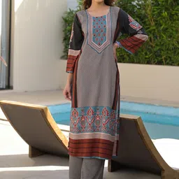 AUTUMN LANE Hardik Ajra Women Geometric Printed Kurta with Trousers-picture-53