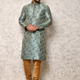 RANAK Men Floral Regular Mandarin Collar Kurta with Churidar-picture-25