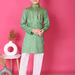 BAESD Boys Floral Embroidered Mandarin Collar Straight Kurta with Pyjama-84