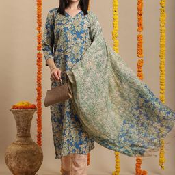 GoSriKi Floral Printed Kurta with Trouser & Dupatta-image-37