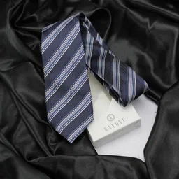KOVOVE Men Blue & White Striped Broad Tie-image-88