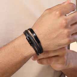 Bohey by KARATCART Men Leather Handcrafted Multistrand Bracelet-26