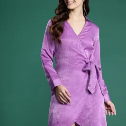 DressBerry Satin Finish Mini Wrap Dress-image-48