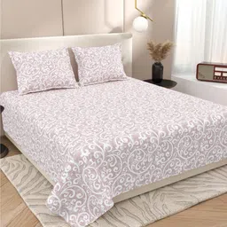 Myntra Elegant Homes Purple & White Ethnic Motifs 220 TC King Bedsheet with 2 Pillow Covers-image-60