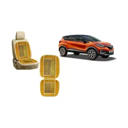 Auto Pearl Car Wooden Bead Seat Cushion with Velvet Border Compatible for Renault Captur 2 Pcs-image-5