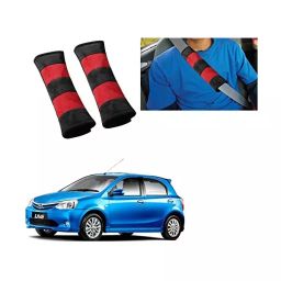 Auto Pearl Seat Belt Cushion (Pack of 2, Black, Red) Compatible for Toyota Etios Liva-17