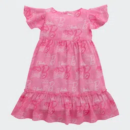 Tiny Girl Typography Printed Gathered or Pleated Flared Sleeve Boat Neck Fit & Flare Dress-image-44