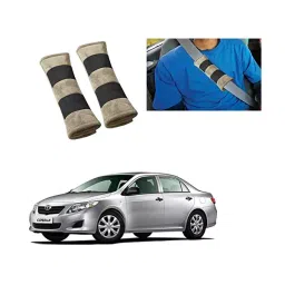 Auto Pearl Seat Belt Cushion (Pack of 2, Beige and Black) Compatible for Toyota Corolla-30