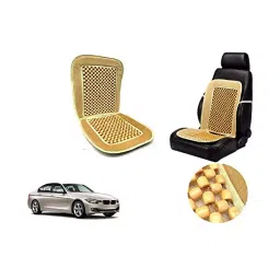 Auto Pearl Car Wooden Bead Seat Cushion with Beige Velvet Border Compatible for BMW 325i-44