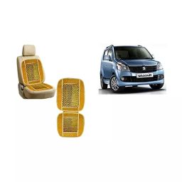 Auto Pearl Car Wooden Bead Seat Cushion with Beige Velvet Border Compatible for WagonR Type-2-13