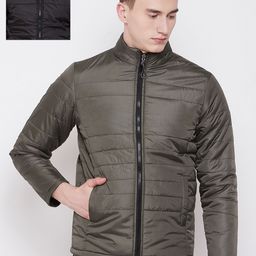 Pierre Carlo Men Olive Green & Black Solid Reversible Padded Jacket-43