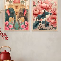 Kotart White & Grey 2 Pieces Floral Traditional Wooden Painting Wall Art-picture-24
