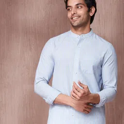 Fabindia Men Slim Fit Band Collar Vertical Striped Cotton Casual Shirt-image-73