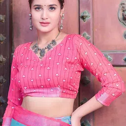 Anouk Rustic Floral Printed Zari Block Print Saree image 3