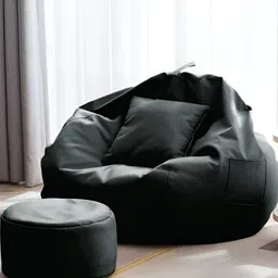 AARIJ MART Grey 3 Pieces Colourblocked Leather Bean Bag With Footrest & Cushion-picture-20