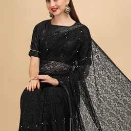 Jinal & Jinal Floral Beads and Stones Net Saree-picture-18