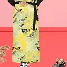 ArtzFolio Black & Yellow Printed Cotton Waist Apron-23