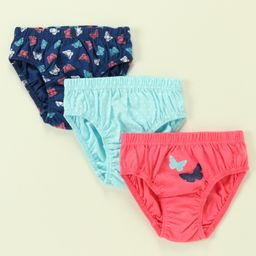 Babyhug 100% Cotton Antibacterial Stripes & Butterfly Print Panties Pack Of 3 - Multicolor-image-44