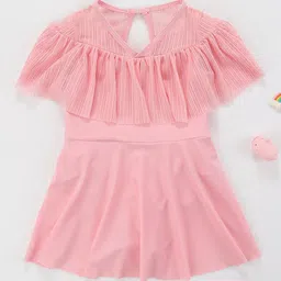 Kookie Kids Cape Sleeves Solid Color Frock Swimsuit - Pink-picture-43