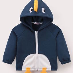 Kookie Kids Full Sleeves Solid Colour Duck Detailing Hooded Jacket - Blue-image-66