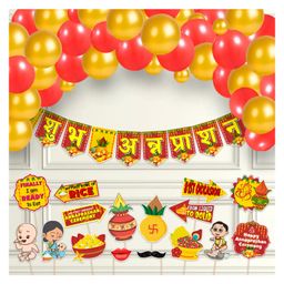Zyozi Rice Ceremony Decorations Items Annaprashan  Decorations Kit Red & Gold - Pack of 37-image-62