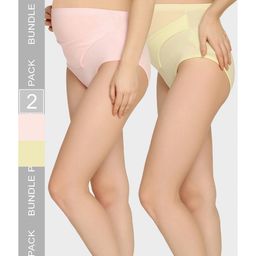 MAMMA PRESTO Pack Of 2 Solid High Rise Pre Pregnancy Panties - Pink & Yellow-image-5