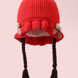 Babyhug Woollen Cap With Bow Applique - Red-image-85