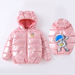 Kookie Kids Full Sleeves Padded Hooded Jacket with Astronaut Patch Detailing - Pink-19