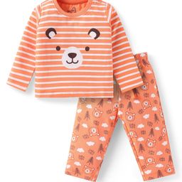 Doodle Poodle Single Jersey KnitFull SleevesNightsuit With Stripes & Animal Print - Orange-image-107