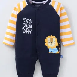 Mini Taurus Interlock Knit Full Sleeves Romper with Lion Print- Navy Blue-picture-8