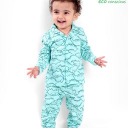 Babyoye 100% Cotton Knit Full Sleeves Night Suit With Dino Print - Sea Green-image-37