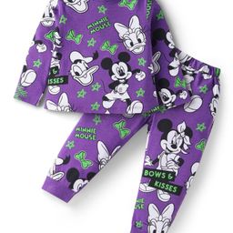 Babyhug Disney Single Jersey Knit Full Sleeves Night Suit With Mickey & Friends Graphics - Purple-image-74