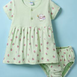 Tango Single Jersey Knit Half Sleeves Frock with Bloomer & Floral Print - Light Green-image-3