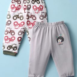 OHMS Single Jersey Knit Full Length Leggings With Vehicle Print Pack Of 2 - White & Grey-picture-18