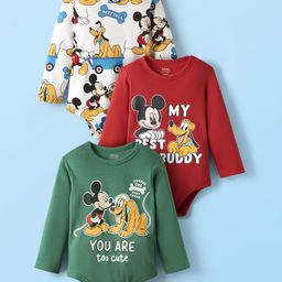 Babyhug Disney Interlock Knit Full Sleeves Onesies with Mickey Mouse & Friends Graphics Pack of 3 - Green Red & White-image-101