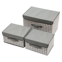 House of Quirk 3 Pack Foldable Storage Bin with Lid and Handle Versatile Storage Baskets Boxes for Toys Clothes Papers Books - Grey-3