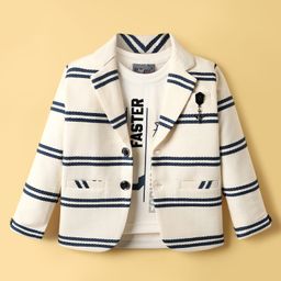 Dapper Dudes Full Sleeves Striped Blazer With Typography Printed Tee - Cream-picture-11