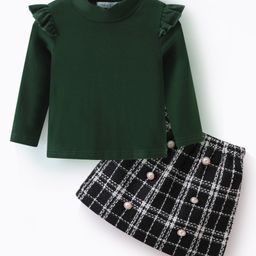 Mark & Mia Full Sleeves Top and Skirt Set with Checks - Dark Green-picture-44