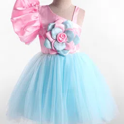 Enfance Half Bell Sleeves Floral Applique Detailed Knee Length Dress - Firozi Blue-picture-14