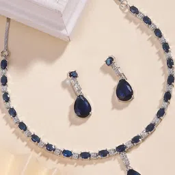 Bhagya Lakshmi Women Blue Zircon Necklace with Earrings Set-picture-12