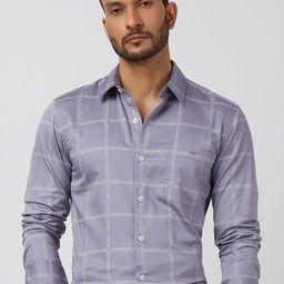 Mufti Men Spread Collar Windowpane Checks Checked Cotton Slim Fit Casual Shirt-picture-43
