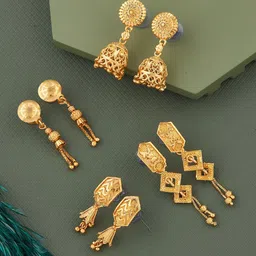 Anouk Set Of 4 Gold-Plated Rectangle Shaped Drop Earrings-image-53