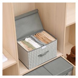 House of Quirk 3 Pack Foldable Storage Bin with Lid and Handle Versatile Storage Baskets Boxes for Toys Clothes Papers Books - Grey image 4