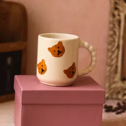 WEAVING HOMES White & Brown Teddy Bear Printed Ceramic Glossy Mug With Gift Box-250 ml-image-32