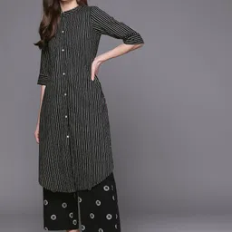 Biba Women Black & White Pure Cotton Printed Kurta with Trousers-picture-25