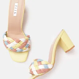 ELLE Yellow & Blue Braided Block Heels-39