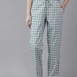 Van Heusen Women Checkered Functional Pocket Plush Back Elastic Waistband Lounge Pyjamas-image-27