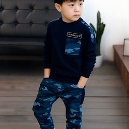 BELLIZA Boys Camouflage Printed T-shirt And Trousers Clothing Set-picture-42